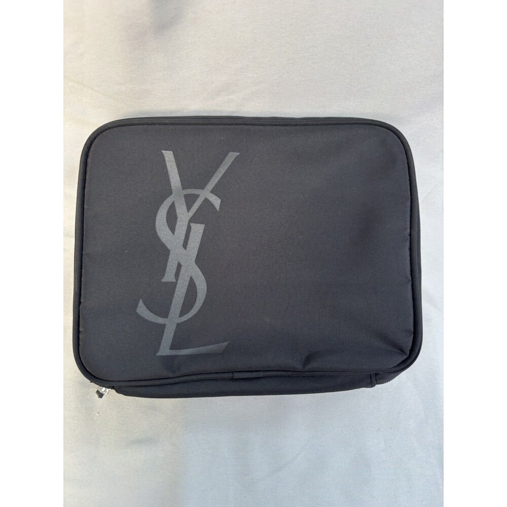 Yves Saint Laurent Beaute Black Canvas Makeup Bag Travel Cosmetic Organizer YSL